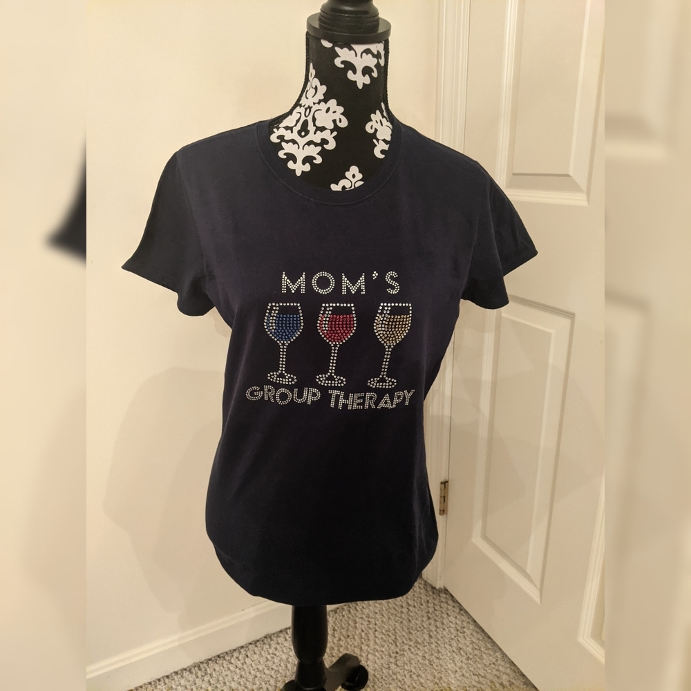 5/$25 Bedazzled mom's group therapy wine shirt